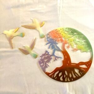 Free Flight and The Tree of Life Resin Wall Art Birds Pastel Metallic